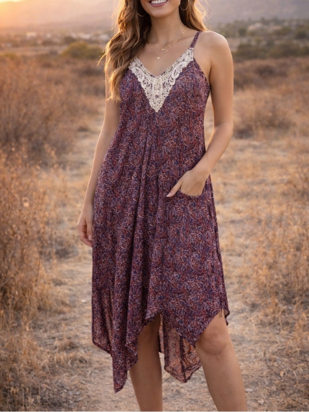 Charming Charlie Paisley Asymmetrical Maxi Dress | Boho Festival Flowy Dress